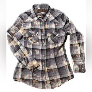 The Nu Vintage Pearl Snap Western Shirt Women M Plaid Bleached Made in US